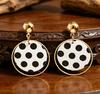 Retro Cute Polka Dot Color Block Earrings: Japanese-Korean Leather & Alloy Studs for Women