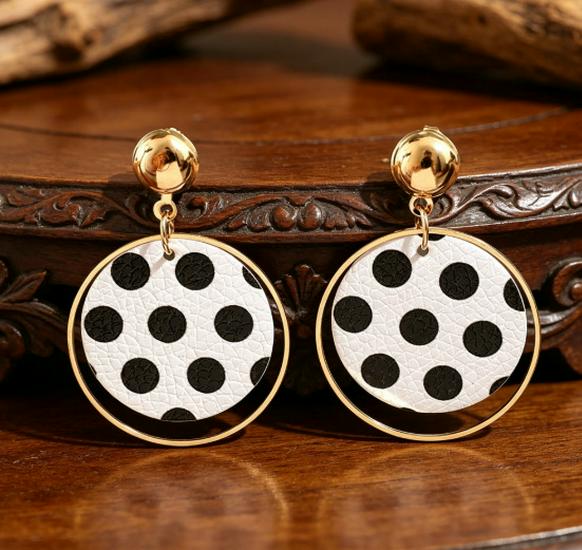 Retro Cute Polka Dot Color Block Earrings: Japanese-Korean Leather & Alloy Studs for Women