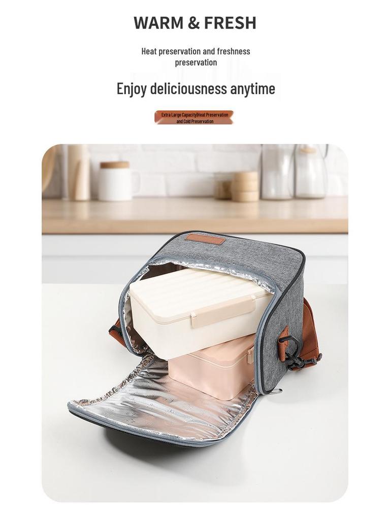 Izolowana torba na lunch crossbody: Gruba folia aluminiowa dla przedłużonej świeżości i zachowania zimna.