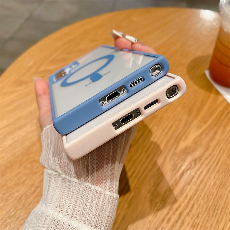 For Samsung Galaxy S25 Ultra Luxury Magsafe Magnetic Matte Frame Transparent Phone Case For Samsung S22 S23 S24FE S25 Plus Cover