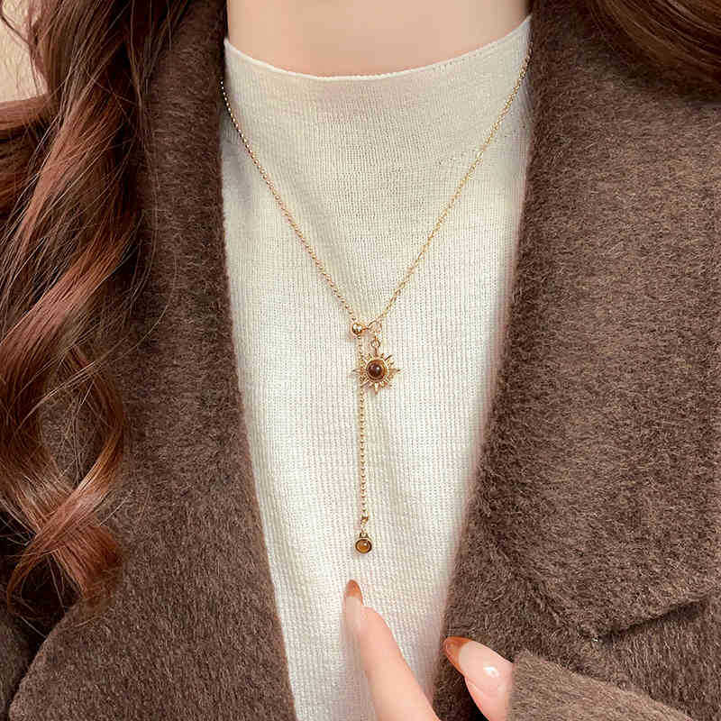 Подсолнух Искусственный Камень Тигровый Глаз Сращивание Вытягиваемая Цепочка для Свитера