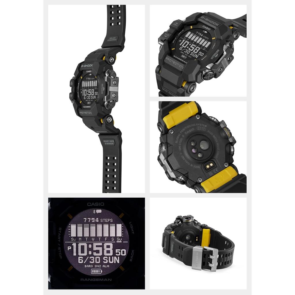 Casio Men's G-SHOCK RANGEMAN Watch - GPS, Heart Rate Monitor, Bluetooth, Biomass Plastic, Black, Japan Model GPR-H1000-1JR