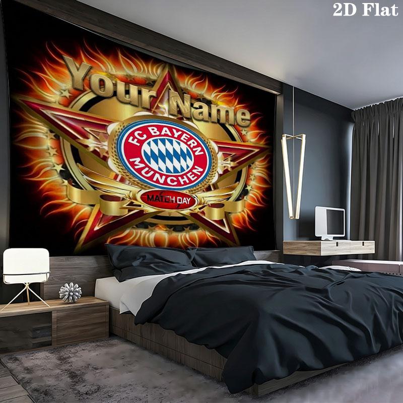 FC Bayern Munchen Custom Name Wall Tapestry Aesthetic Wall Hanging Printed Fabric Blanket Decorative Tapestries for Bedroom Living Room Home Decor