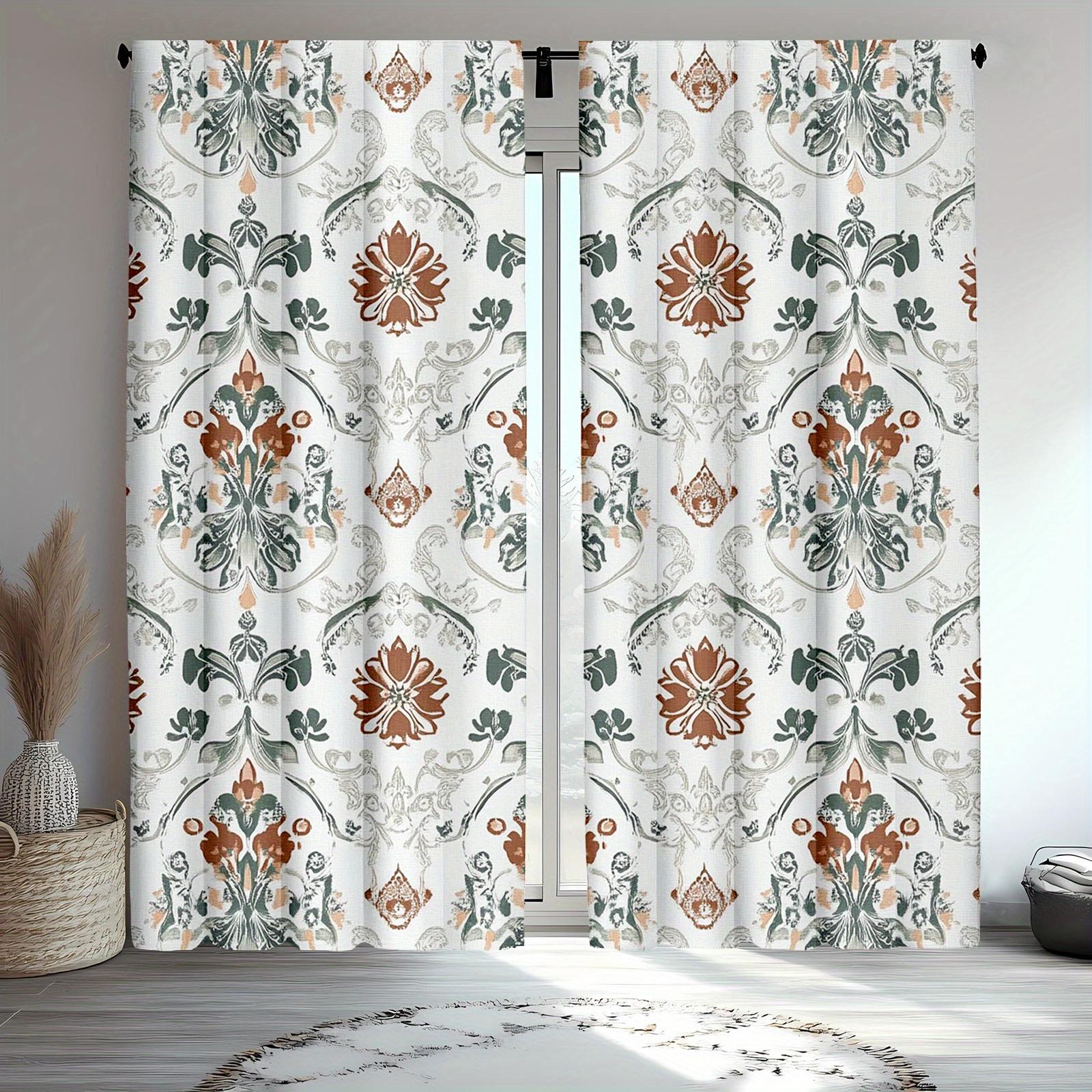 

Geometric Print Curtains Polyester Fabric Suitable Living Room Bedroom Decoration Curtain For Sitting Made Of Machine Washable W100*H70(CM)-Grommet top&2PCS