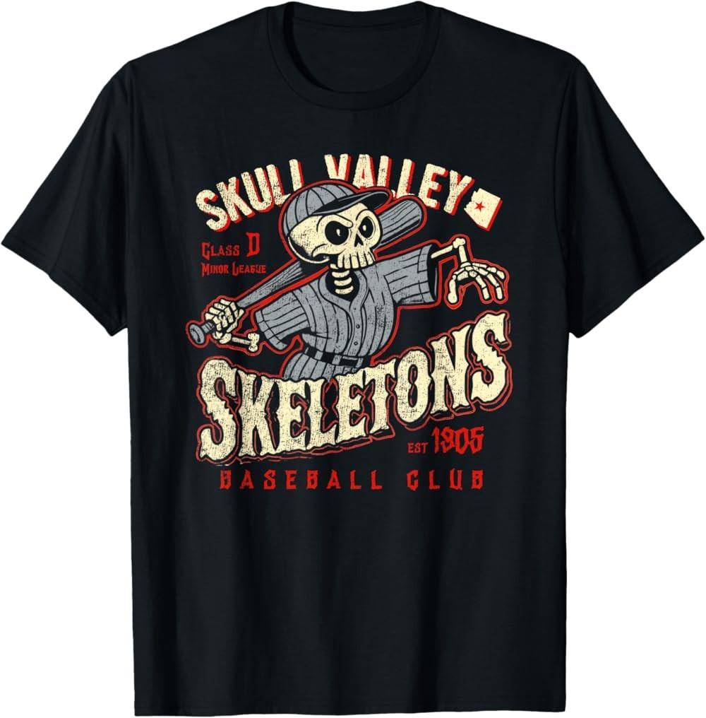 NEW LIMITED Halloween Skull Valley Skeletons Minor League Baseball T-Shirt S
