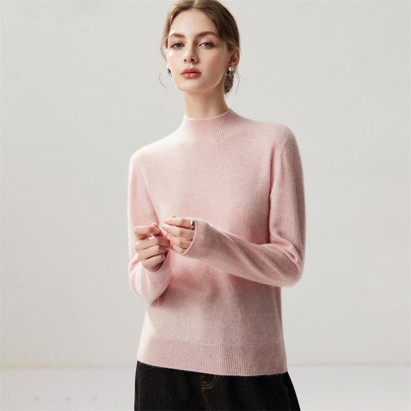 Lekasha Women's Cashmere Goat Wool Twelve-Needle Half-High Collar Sweater - Autumn/Winter Base Layer