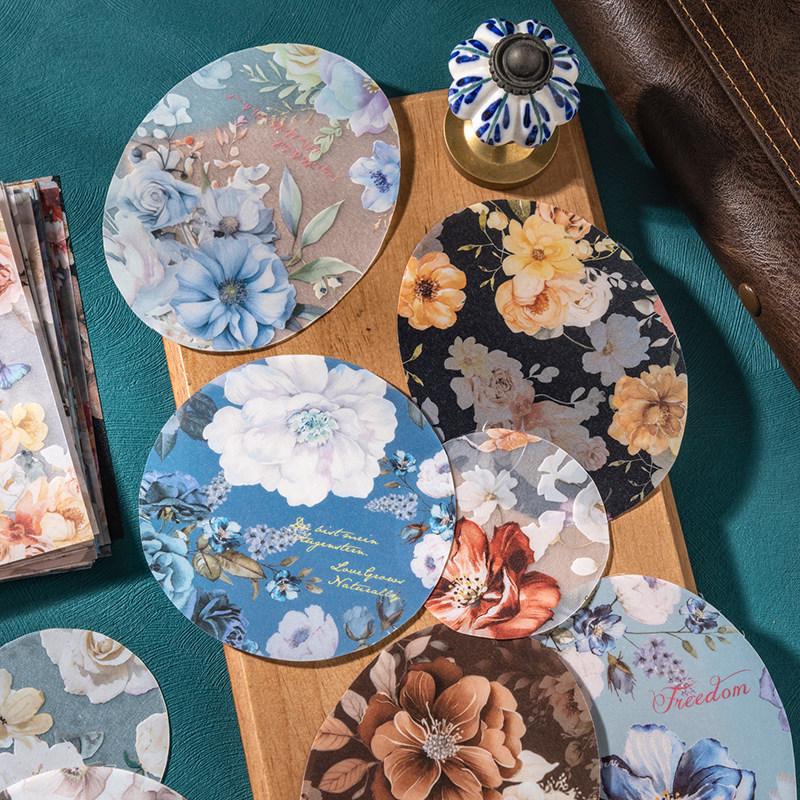 Retro Floral Journal Collage Stickers: Large Night Color Prosperous Flowers Pack
