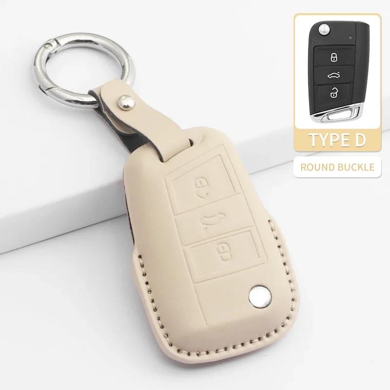 Car Key Cover For VW Volkswagen MK7 Golf 7 Passat Tiguan MK2 For SEAT Ateca Leon FR 2 PU Car Key Protector Shell Accessories