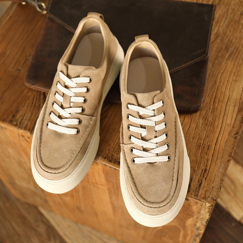 Fashion Vintage Men Leather Shoes Casual British Male Sneakers Round Toe Lace-Up Skate Shoes Handmade Mens Flats Outdoor Shoes