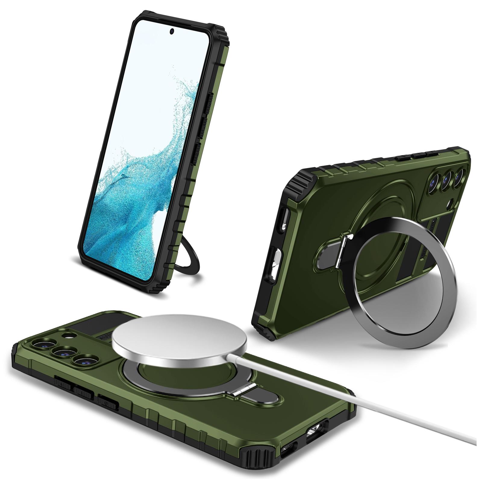 

For Samsung Galaxy S22+ 5G Kickstand Cover PC+TPU Phone Case Compatible with MagSafe Green