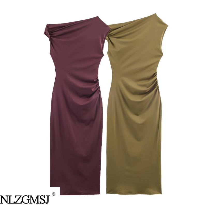 Spring 2026 Asymmetrical Neckline Slim Dress - European & American Style Large