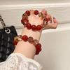 Natural Red Agate Gold Foil Crystal Beaded Bracelet Chinese Style Womens Jewelry Gift