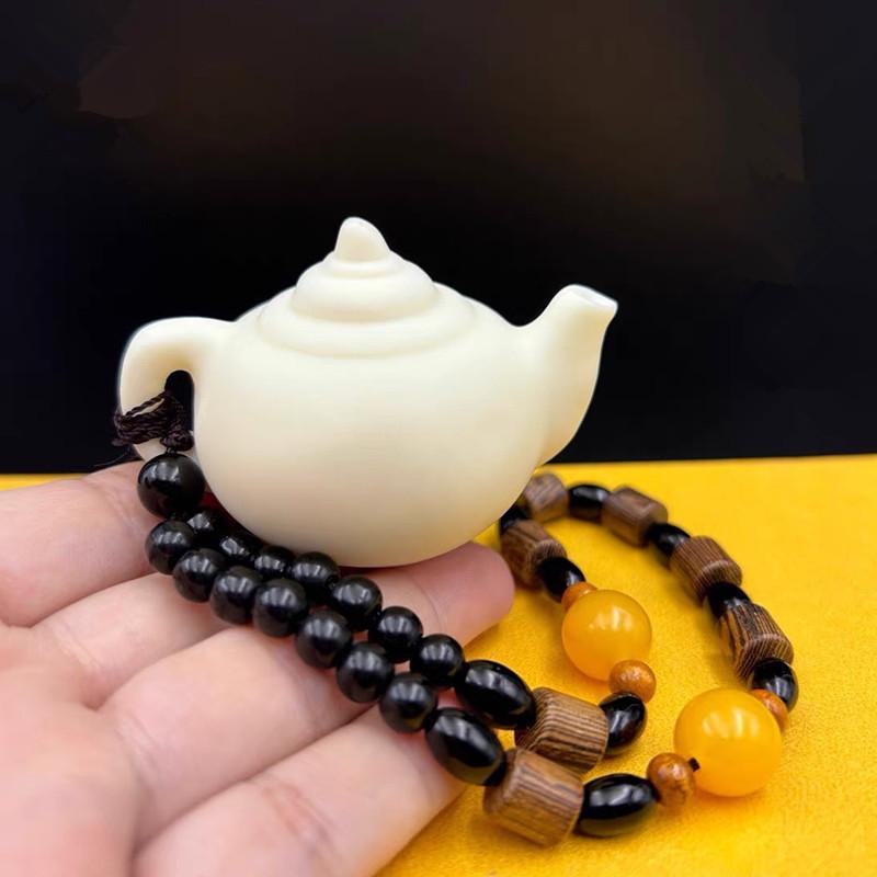 Ivory Nut Carved Pumpkin Pot with Dragon Handle - Tea Pet Decoration Ornament Standard