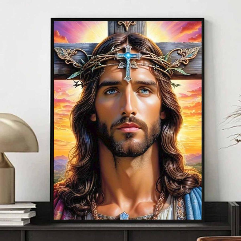 Jesus Cross Art Painting Piece Set, DIY Diamond Painting Cross Stitch Craft 5D Art Crafts Decoration Home Mural
