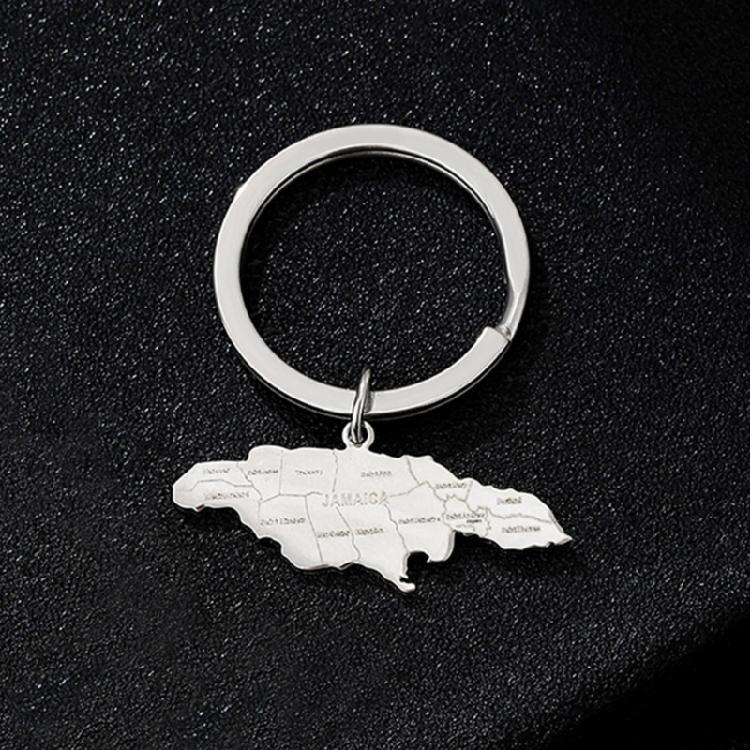 Jamaica Map Keychain Durable Bag Pendant Stainless Steel Jamaica Map Keyrings