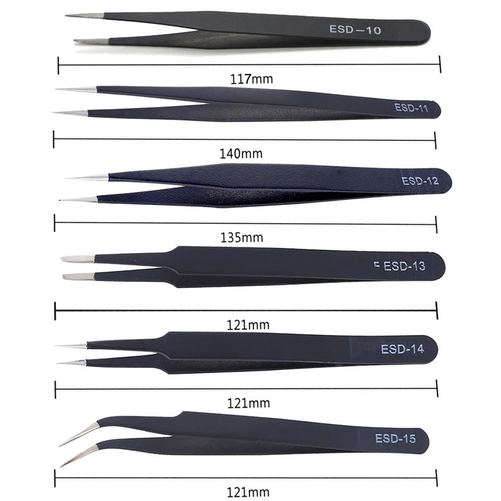 Eyelash Tweezers 6Pcs Set Cell Clip ESD Stainless Steel Tweezers Set Anti-static Electronic Repair Tools