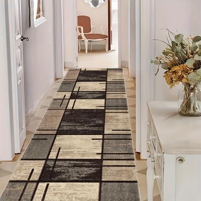1pc Geometric Absorbent Non Slip Rugs, Stain Resistant Waterproof Long Strip Floor Mat Nordic Corridor Carpet, A Rectangular Hallway,