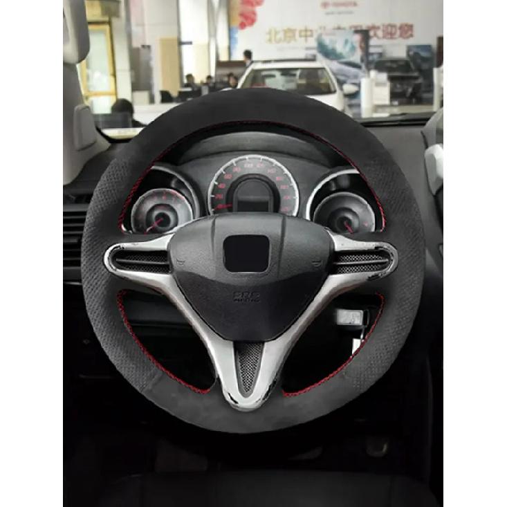 Suede Perforate Leather Car Styling Steering Wheel Cover Trim For Honda Fit Jazz City 2009 2010 2011 2012 2013 Ight 2010-2014