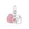 798887C01 Mom Script Heart Pendant and Dangle Silver Charm