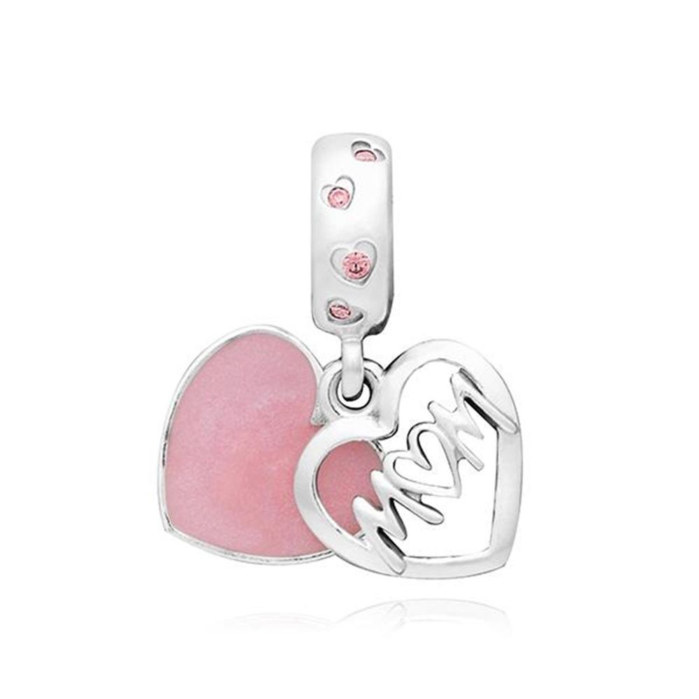 

PANDORA 798887C01 Mom Script Heart Pendant and Dangle Silver Charm 798887C01