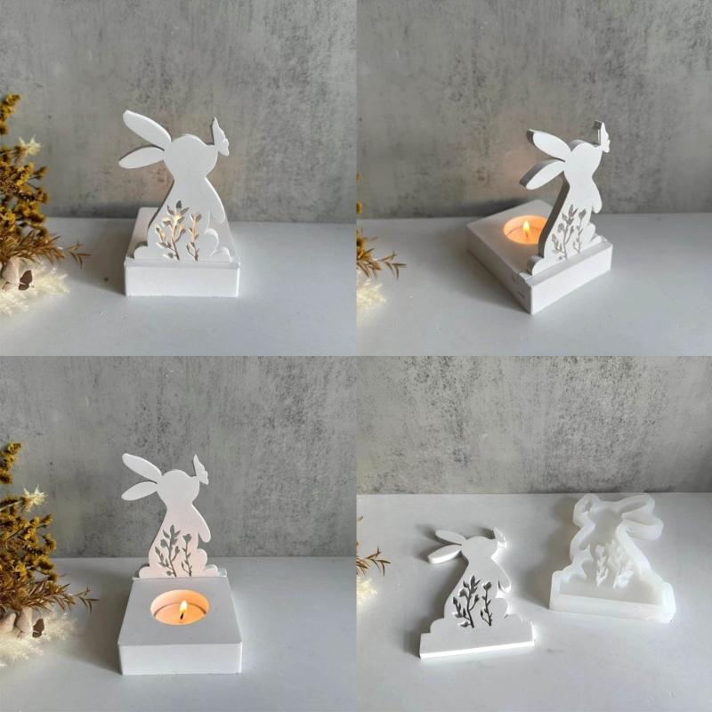 Handmade Candlestick Silicone Molds DIY Heart Rabbit Candle Holder Epoxy Casting Moulds Easter Rabbit Resin Moulds