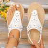 Women Floral Embellished Toe Loop Sandals Elastic Back Strap Flat Sole Comfortable Casual Footwear for Summer Beach Outdoor