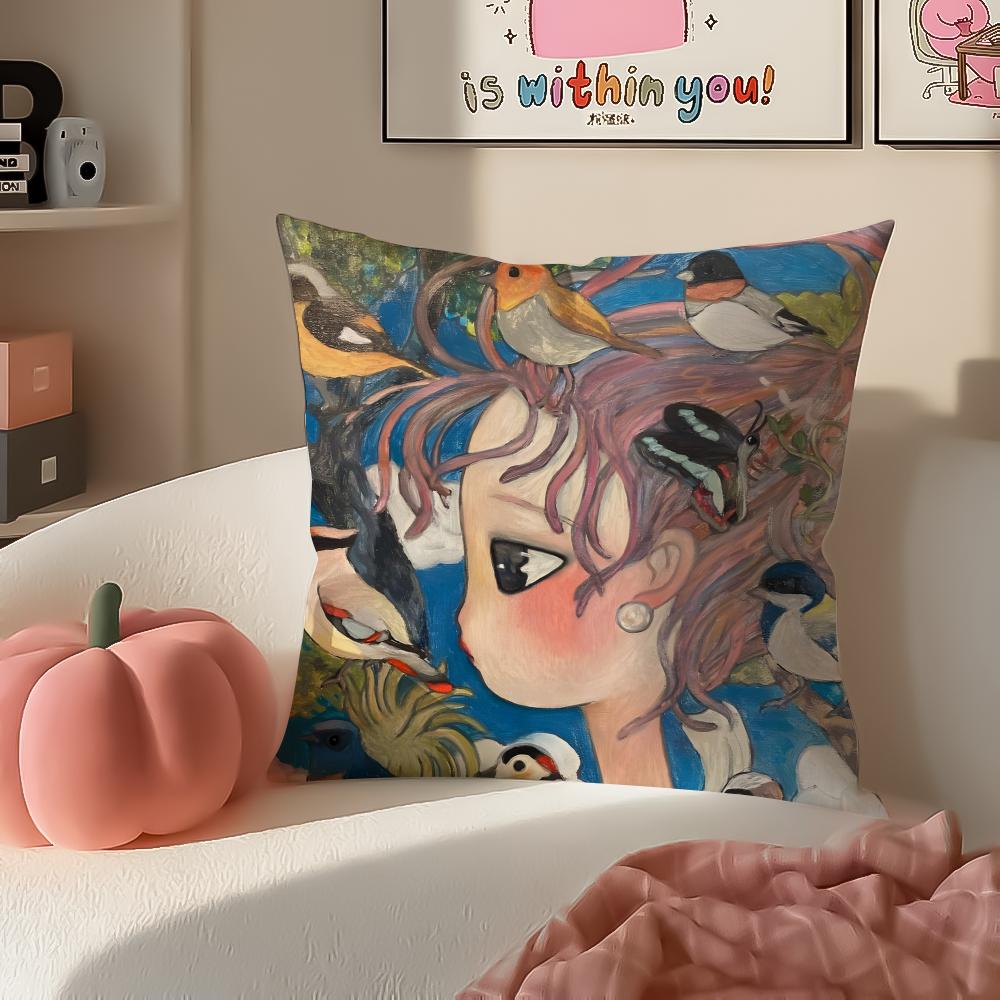 Warm Cute Surreal Japanese Art AAya Takano Cushion Cover Pillowcase Short Plush Invisible Zipper Room Sofa Cushion Cover
