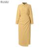 ZANZEA Women Casual Turn Down Collar Solid Color Long Sleeve Loose Long Shirt Dress