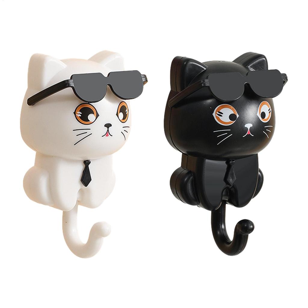 Cat Hook Clothes Hanger Key Cute Cat Sunglasses Hat Sticky Hook Double-sided Adhesive for Attaching Unmarked Key Rack