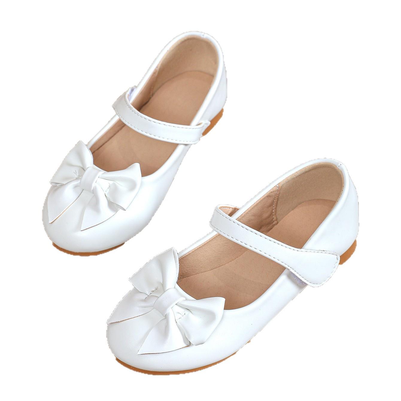 

White Leather Girls Flat Shoes for All Seasons 34 білий