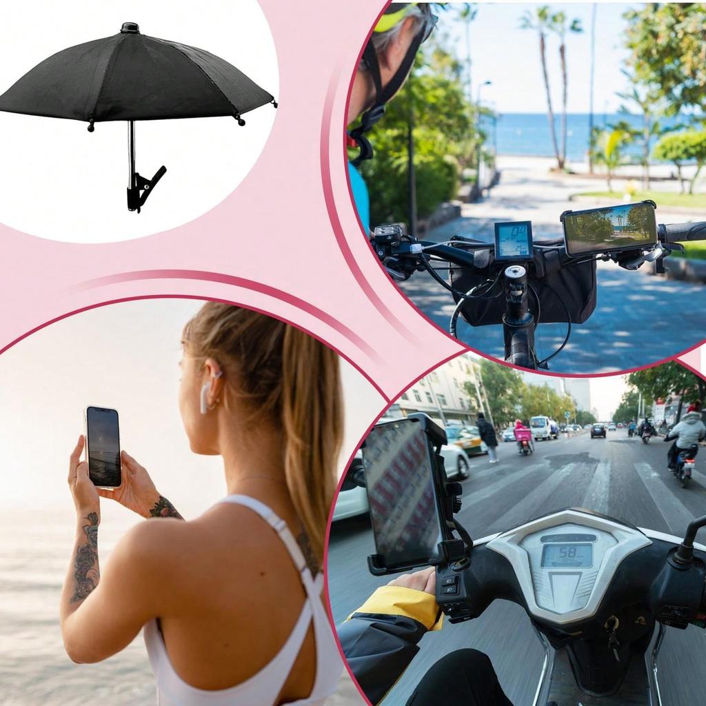 Portable Phone Holder Umbrella, Waterproof UV Protection Mini Parasol with Phone Stand, Anti Glare Sun Shade for Outdoor Travel