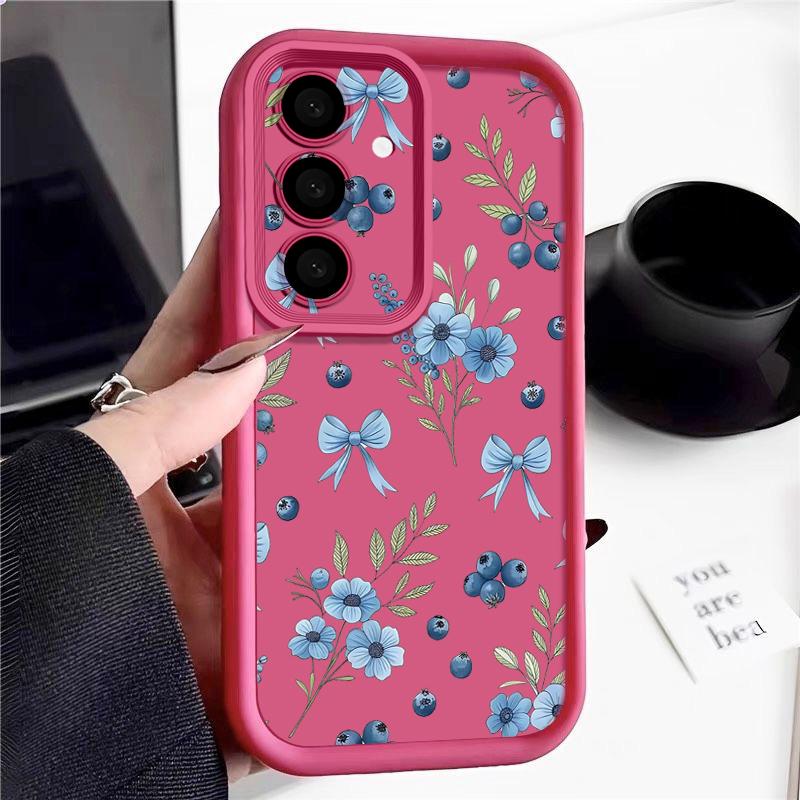 S26 Ultra Case Blueberry Bowknots Floral Cover For Samsung Galaxy S25 S24 Ultra S23 Plus S22 S21 FE A54 A15 A35 A55 A16 A26 A36 A56 A17 A37 A57 5G