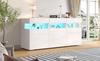 Credenza per soggiorno 140*40.5*66.5cm con 3 ante, finitura lucida, striscia luminosa a LED, acrilico trasparente, 7 scomparti, bianco