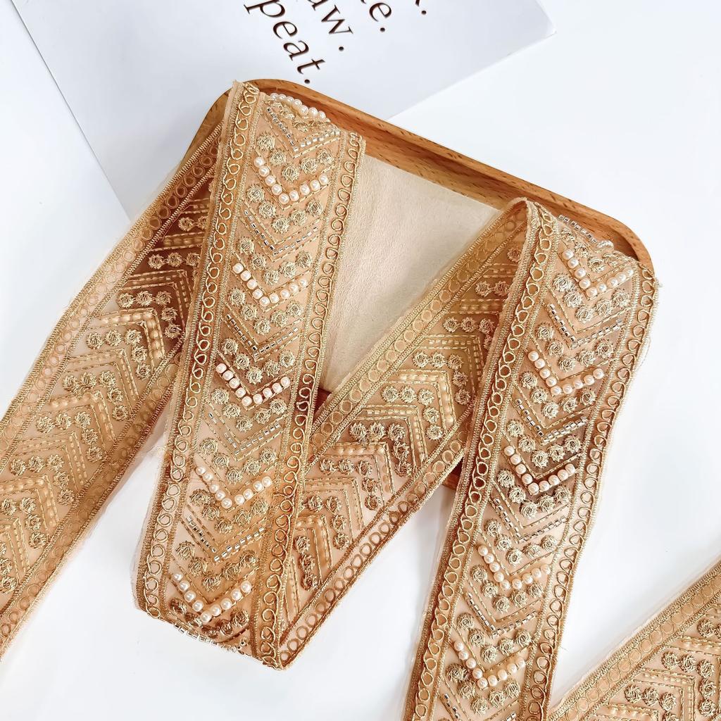 5.5Cm Multi-Color Handmade Beads Bone Rope Barcode Clothing Cuffs Skirt Webbing Ethnic Style Decorative Lace Accessories