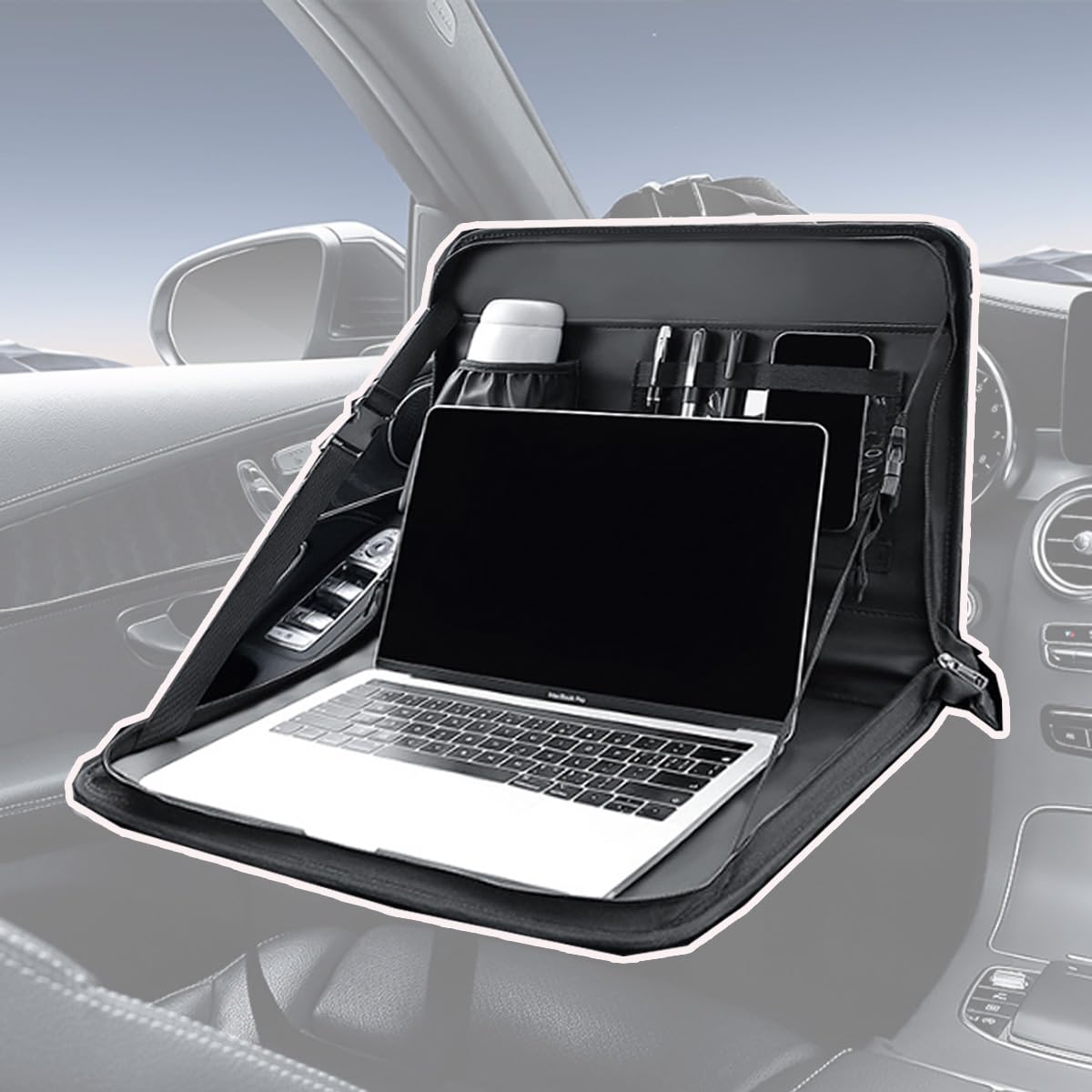 

solaay Автомобиль Автомобильный Кемпинг Обеденный Столик на Спинку Сиденья Автомобиля Регулируемый Легкий Столик, Стол, Кожаный, Водонепроницаемый, Столик в Автомобиль, Стол, Письменный Стол, Высота, Устойчивый, чёрный