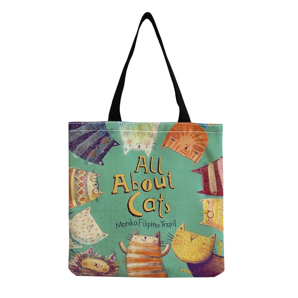 Women Vintage Linen Tote Bag - Large Capacity Print Shoulder Handbag for Casual & Grocery Shopping KTB