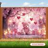 2D Girls Teddy Bear Backdrop, Pink Bear with Hearts & Candles Photography Background for Birthday