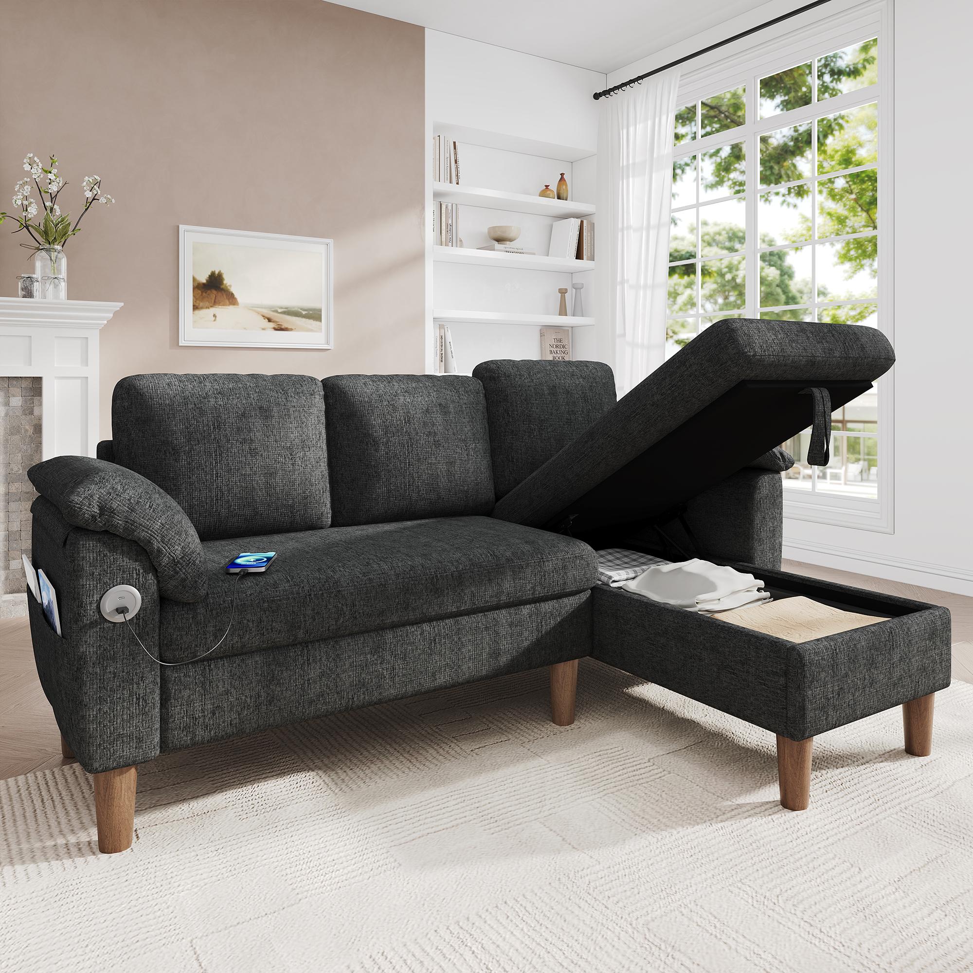 L-Shaped Corner Sofa, 3-Seater with Storage