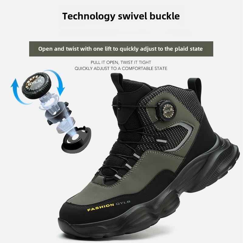 Safety Shoes with Rotary Button Steel Toe Work Boots for Men Lightweight Work Shoes with Protection Anti-stab Work Sneakers