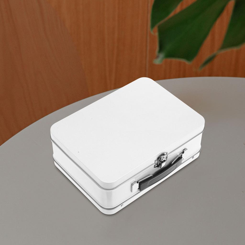 Handheld Large Capacity White Tinplate Box Tin Keepsake Storage Jewelry Organizer Desktop Sundries Carry Case Tin Carry Box