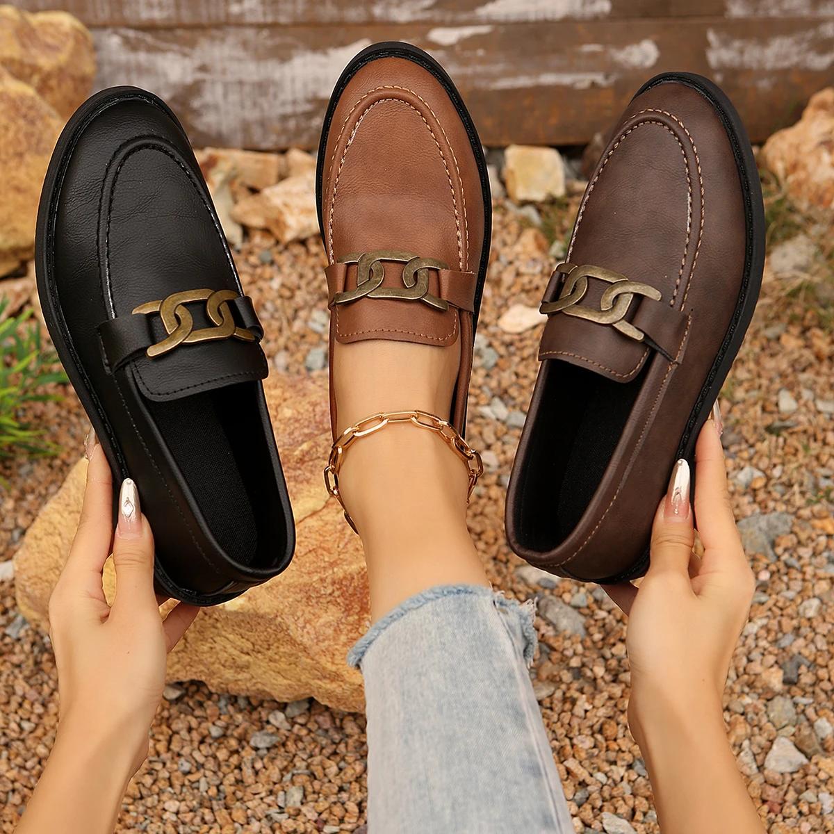 2025 ВеснаОсень Новые Модные Сексуальные Повседневные Туфли на Толстой Подошве с Круглым Носком Ретро Металлическая Пряжка Удобный Квадратный Каблук Женская Обувь 36 2980₽