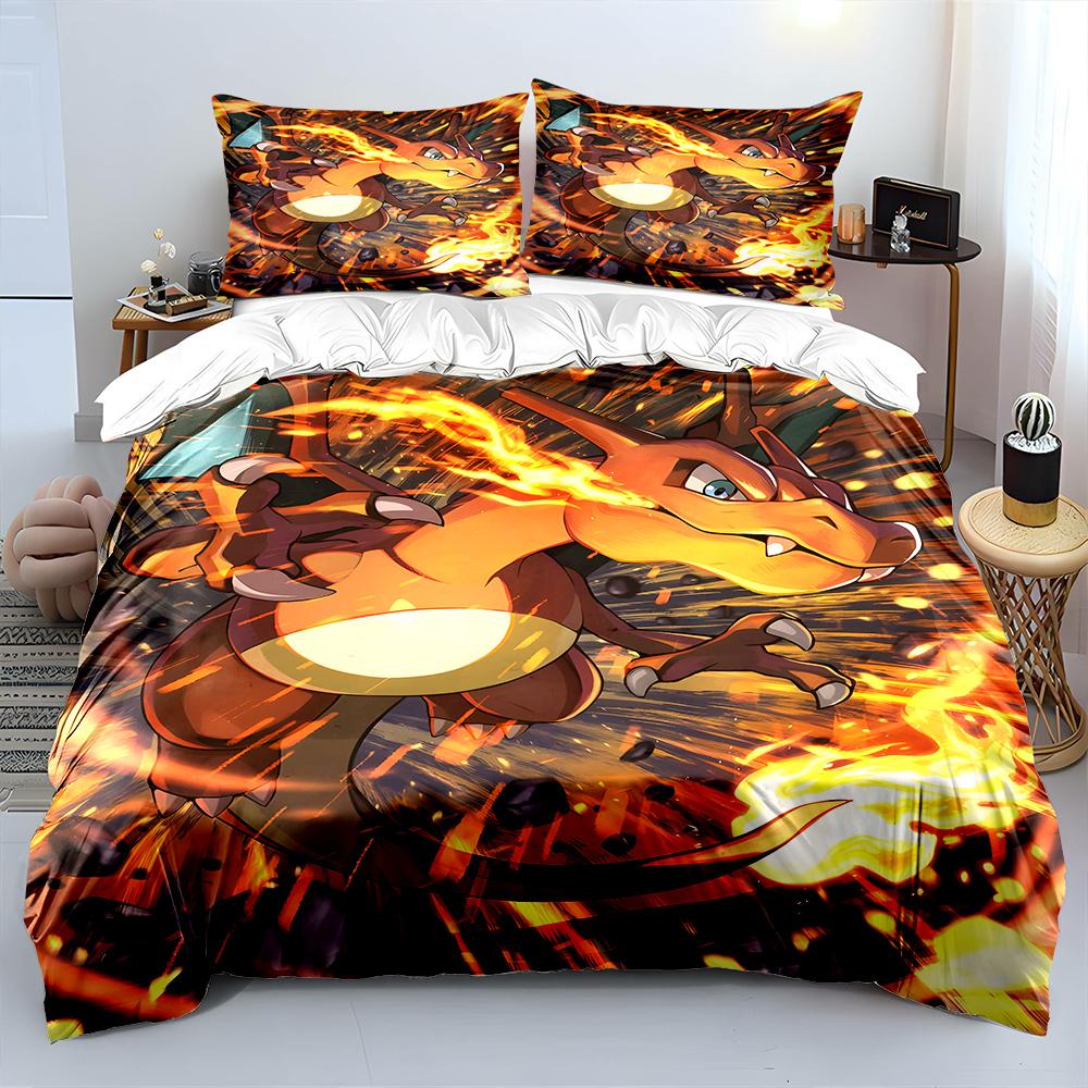 Pokémon Charizard Print Bedding Set Children 3 Pieces King Size Bed Set Pillowcase Adult Child Bed Cover Bedroom for Gifts