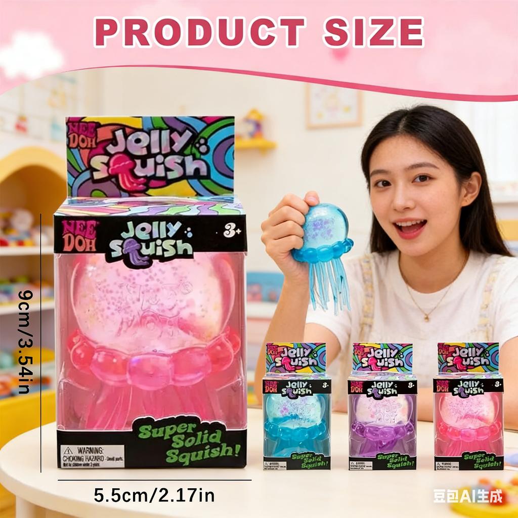 New Hot Schylling NeeDoh Jellyfish Jelly Squid Squishy Toy, Musical Pinch Fidget Sensory Toy, Stress Relief Decompression Gift