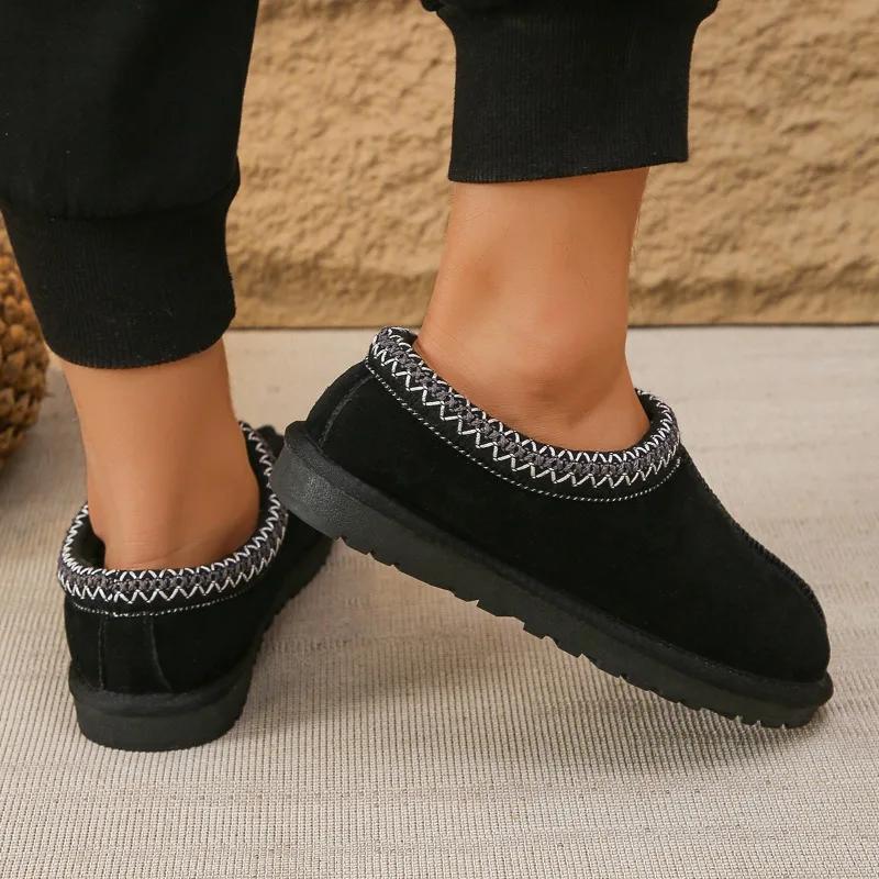 2024 New Women's Boots Warm Winter Solid Color Shallow Mouth Flat Bottom Comfortable Round Toe Slip-On Women's Boots Zapatos
