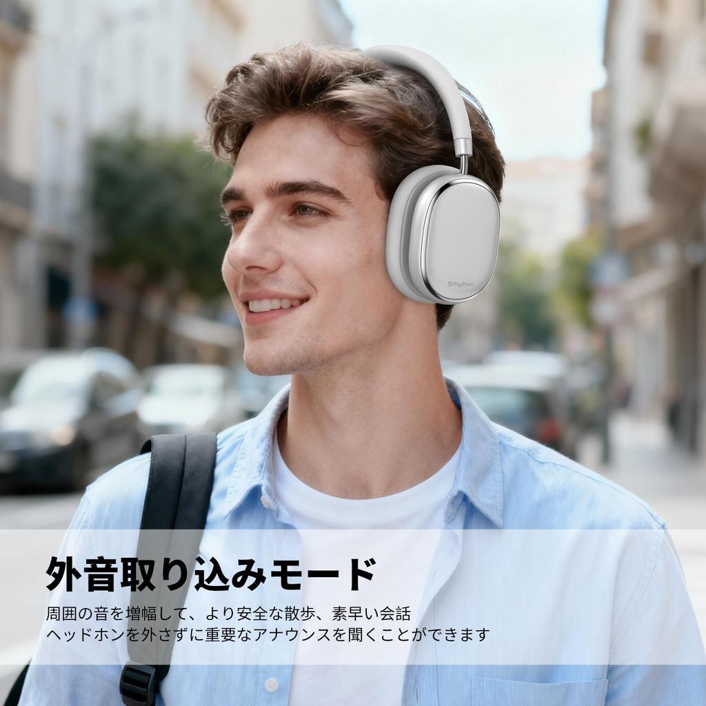 Srhythm NiceComfort 95 Hybrid Noise-Canceling Headphones, Wireless Bluetooth Headset with Transparency Mode, ENC HD Sound, Space Silver