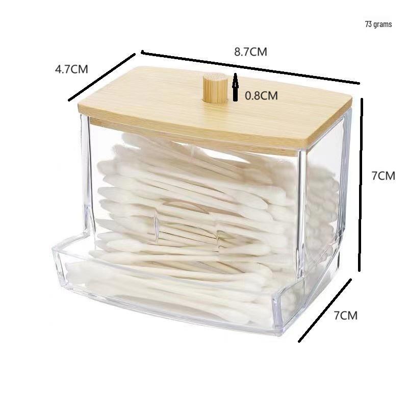 Set di tamponi di cotone rettangolari e scatola portaoggetti con coperchio per trucco, filo interdentale e stuzzicadenti.