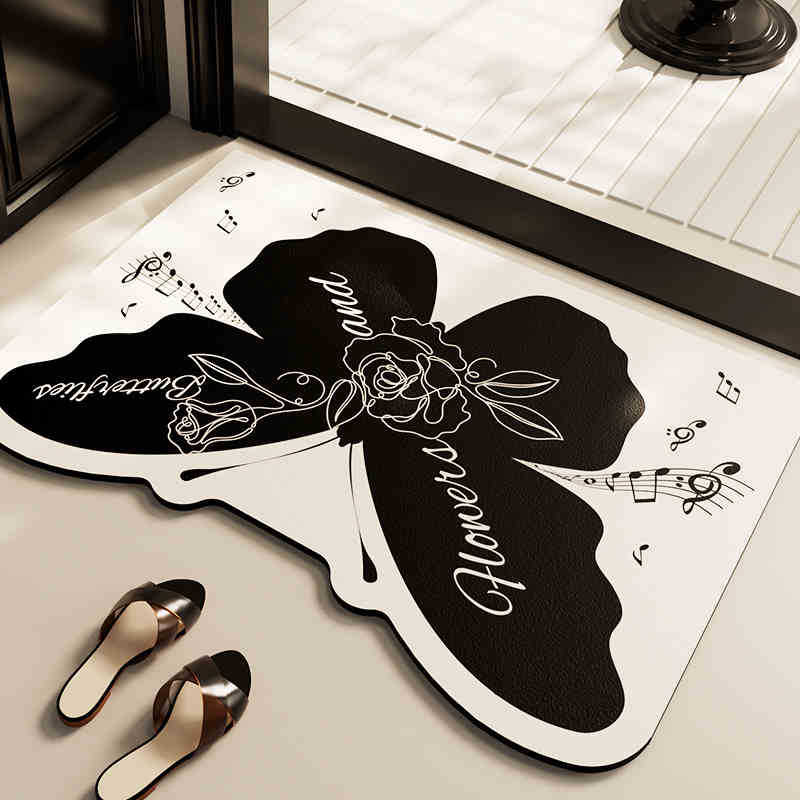Ins Butterfly Diatom Mud Floor Mat Bathroom Bathroom Bathroom Door Absorbent Quick-drying Anti-slip Mat Household Easy-to-main Floor Mat