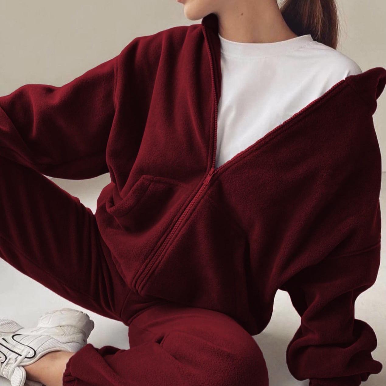 

Осенне-зимний женский новый модный спортивный комплект с капюшоном для отдыха XL бордовый