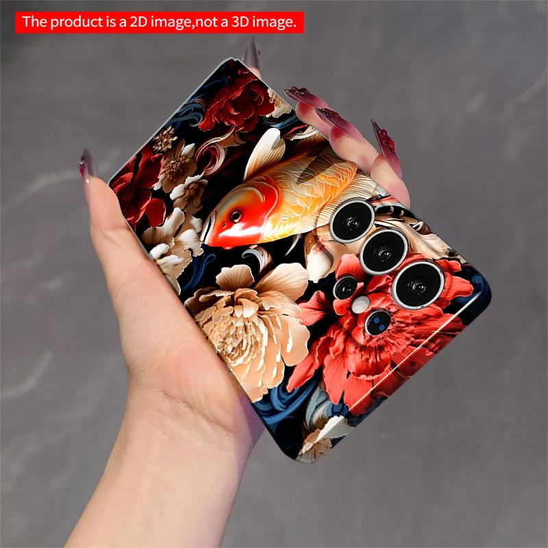 2DFlat Samsung phone case Koi Fish Among Blooming Peonies Applicable to Galaxy S23 S24 S25ULTRA S26 A12 A14 A15 A16 A54 A55