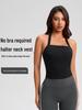 Sutiã Esportivo Feminino com Bojo Push-Up à Prova de Impacto, Modelo Regata com Alça Halter para Yoga e Corrida